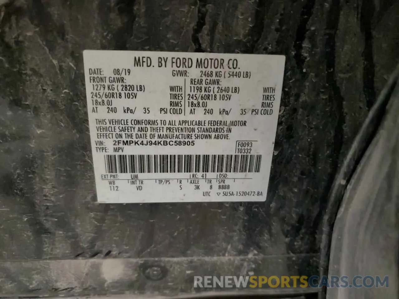 14 Фотография поврежденного автомобиля 2FMPK4J94KBC58905 FORD EDGE 2019