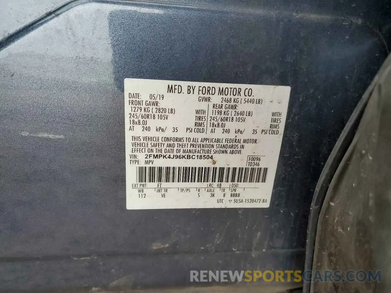 12 Photograph of a damaged car 2FMPK4J96KBC18504 FORD EDGE 2019