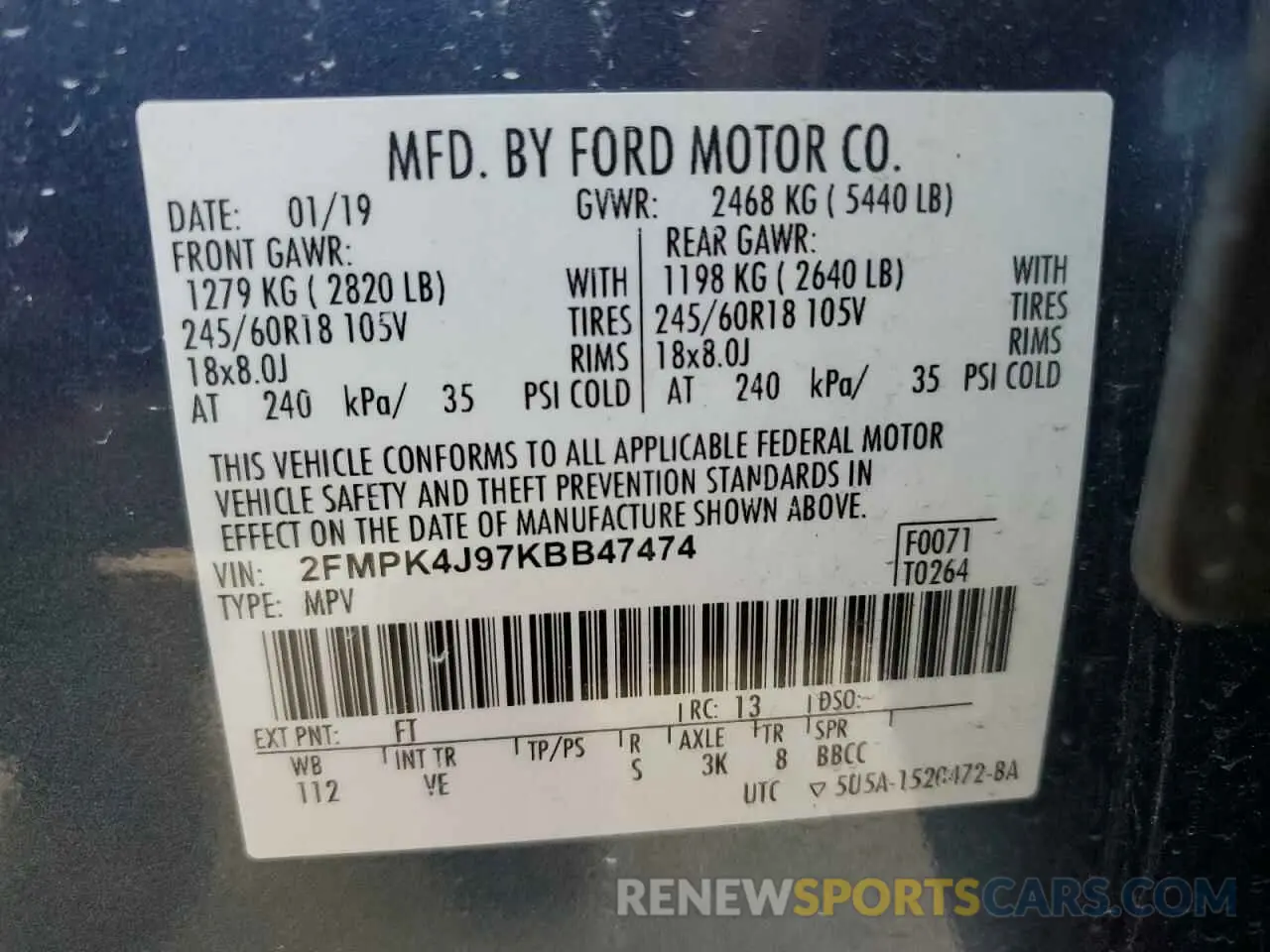13 Photograph of a damaged car 2FMPK4J97KBB47474 FORD EDGE 2019