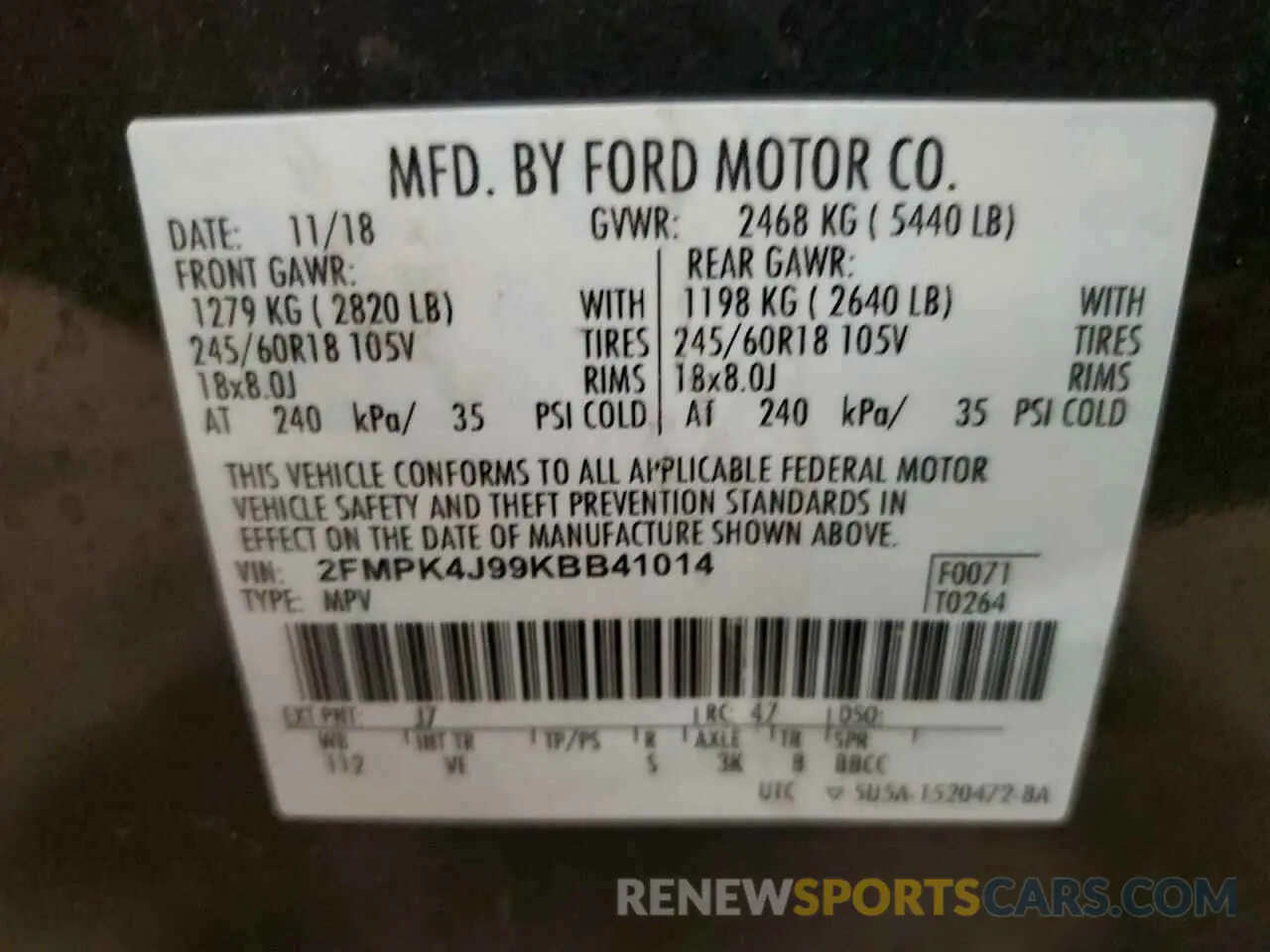 14 Фотография поврежденного автомобиля 2FMPK4J99KBB41014 FORD EDGE 2019