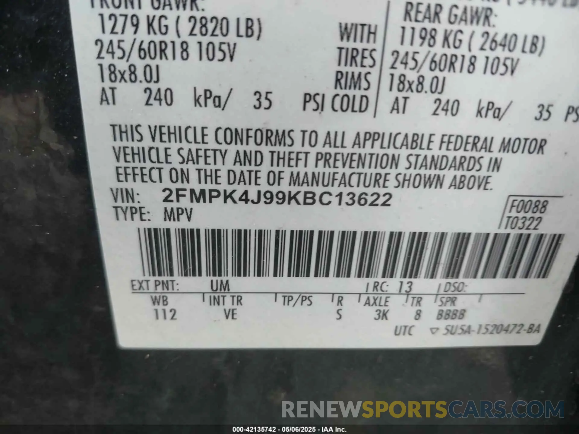9 Photograph of a damaged car 2FMPK4J99KBC13622 FORD EDGE 2019