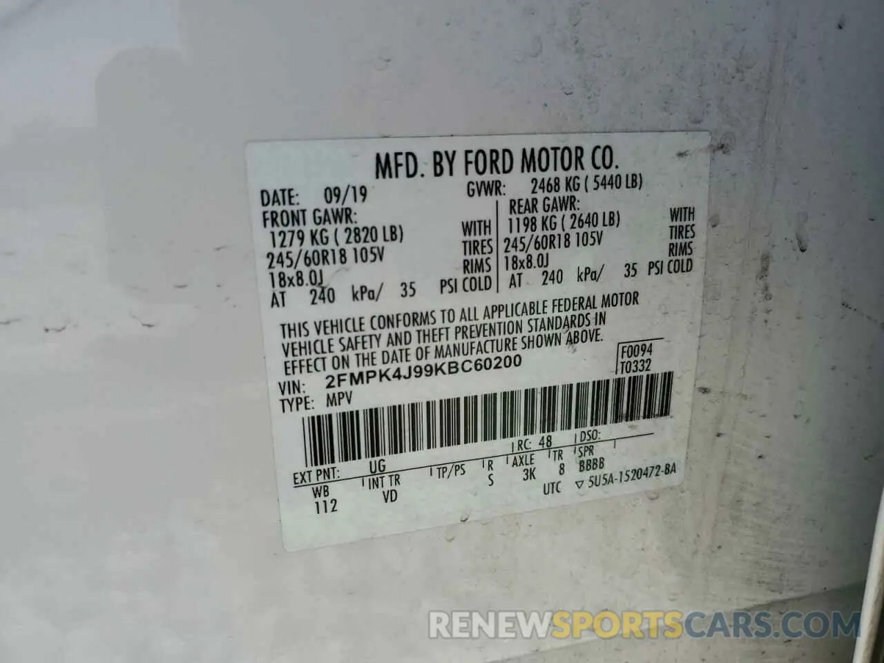 13 Photograph of a damaged car 2FMPK4J99KBC60200 FORD EDGE 2019
