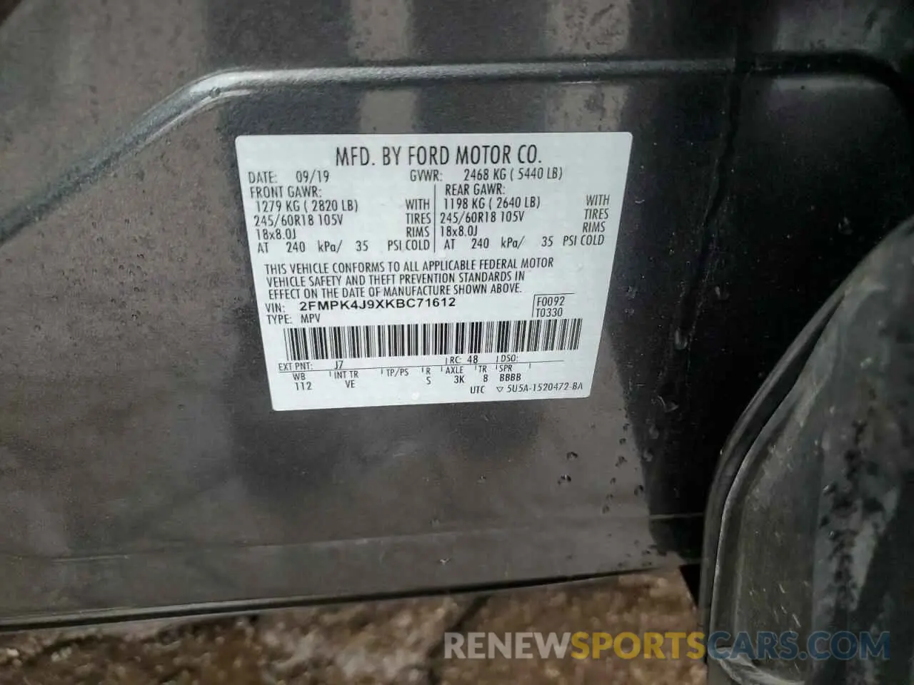 13 Photograph of a damaged car 2FMPK4J9XKBC71612 FORD EDGE 2019