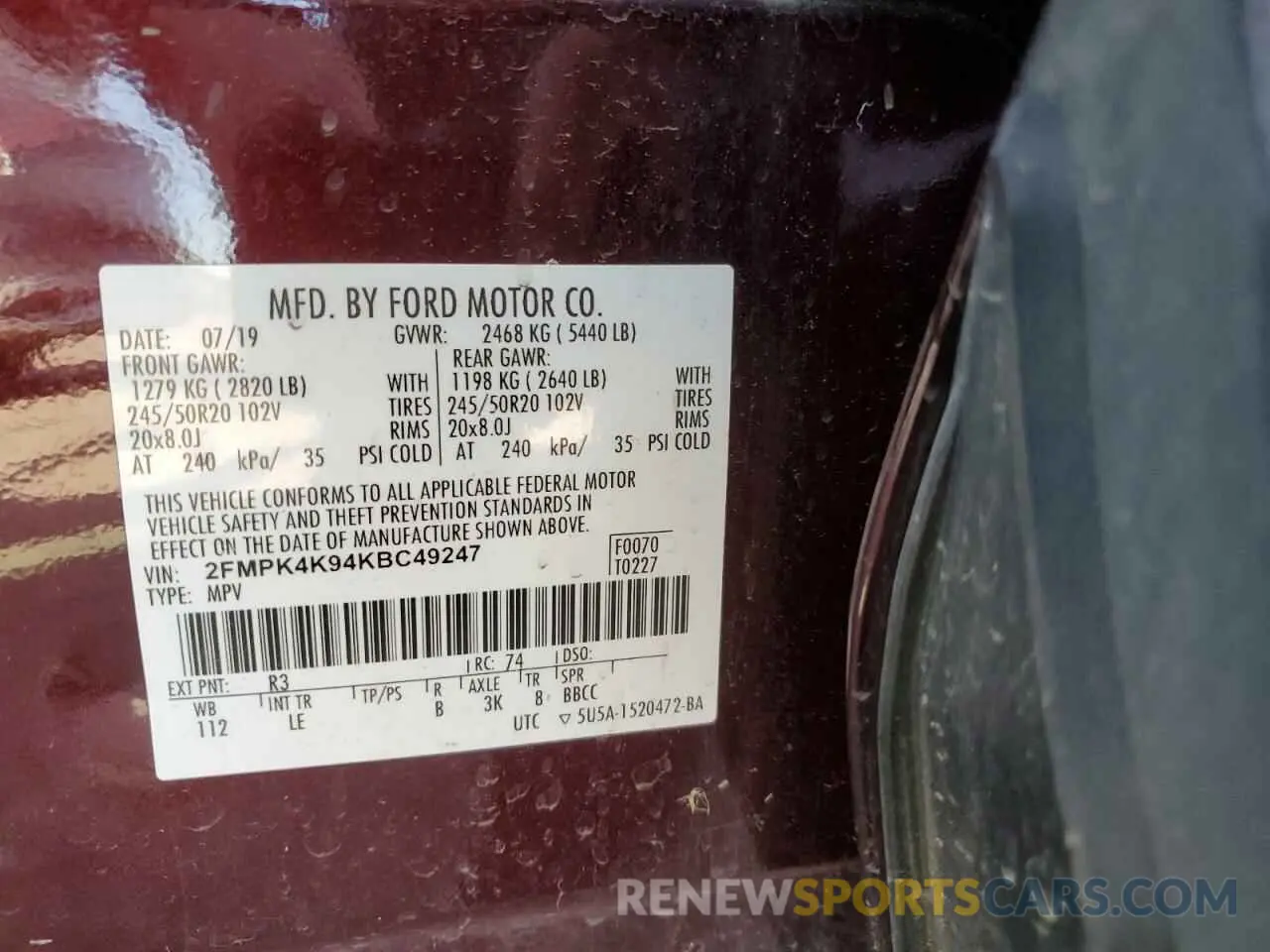 14 Фотография поврежденного автомобиля 2FMPK4K94KBC49247 FORD EDGE 2019
