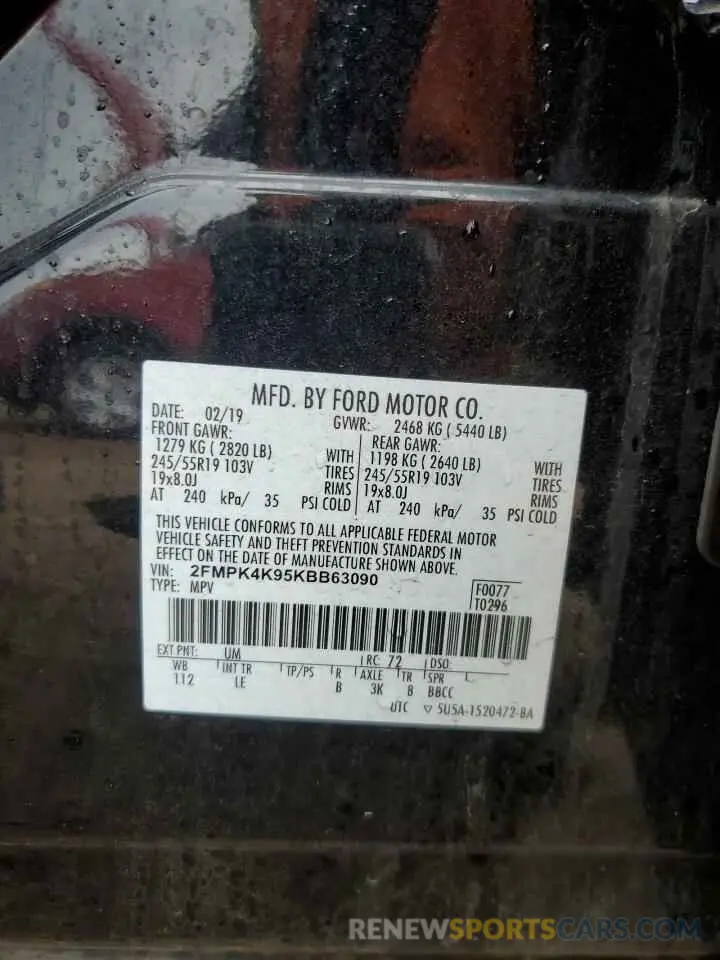 12 Photograph of a damaged car 2FMPK4K95KBB63090 FORD EDGE 2019