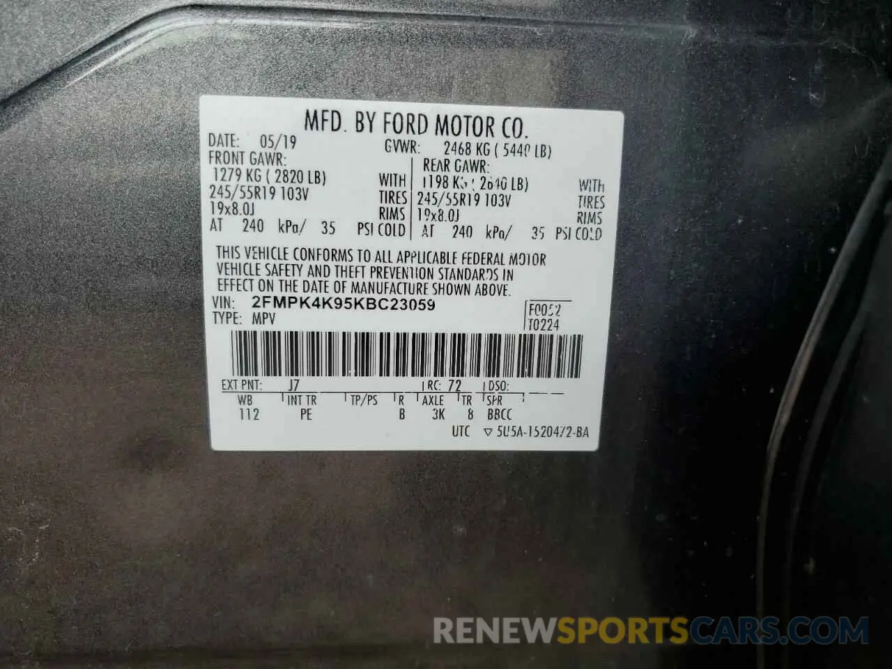 14 Фотография поврежденного автомобиля 2FMPK4K95KBC23059 FORD EDGE 2019