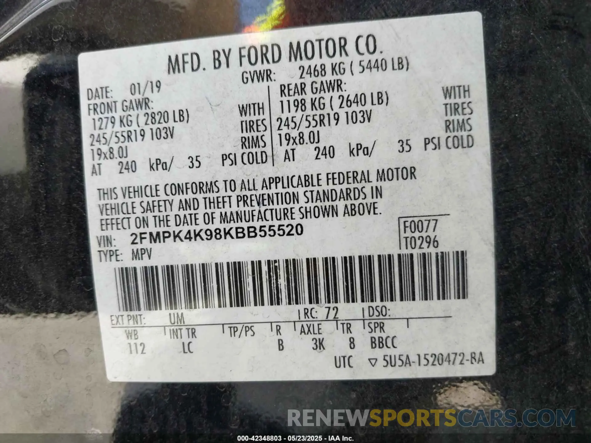 9 Photograph of a damaged car 2FMPK4K98KBB55520 FORD EDGE 2019