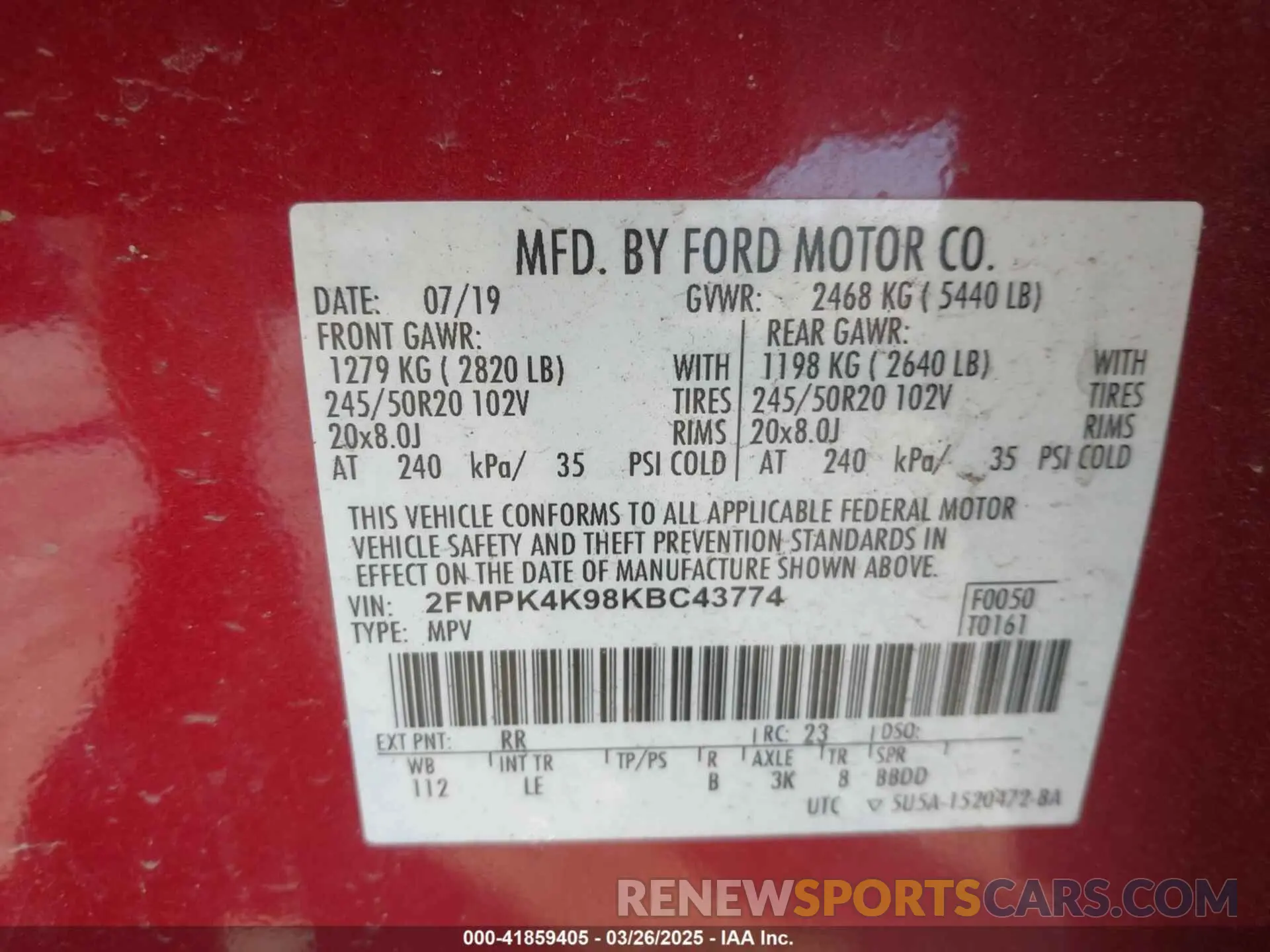 9 Photograph of a damaged car 2FMPK4K98KBC43774 FORD EDGE 2019