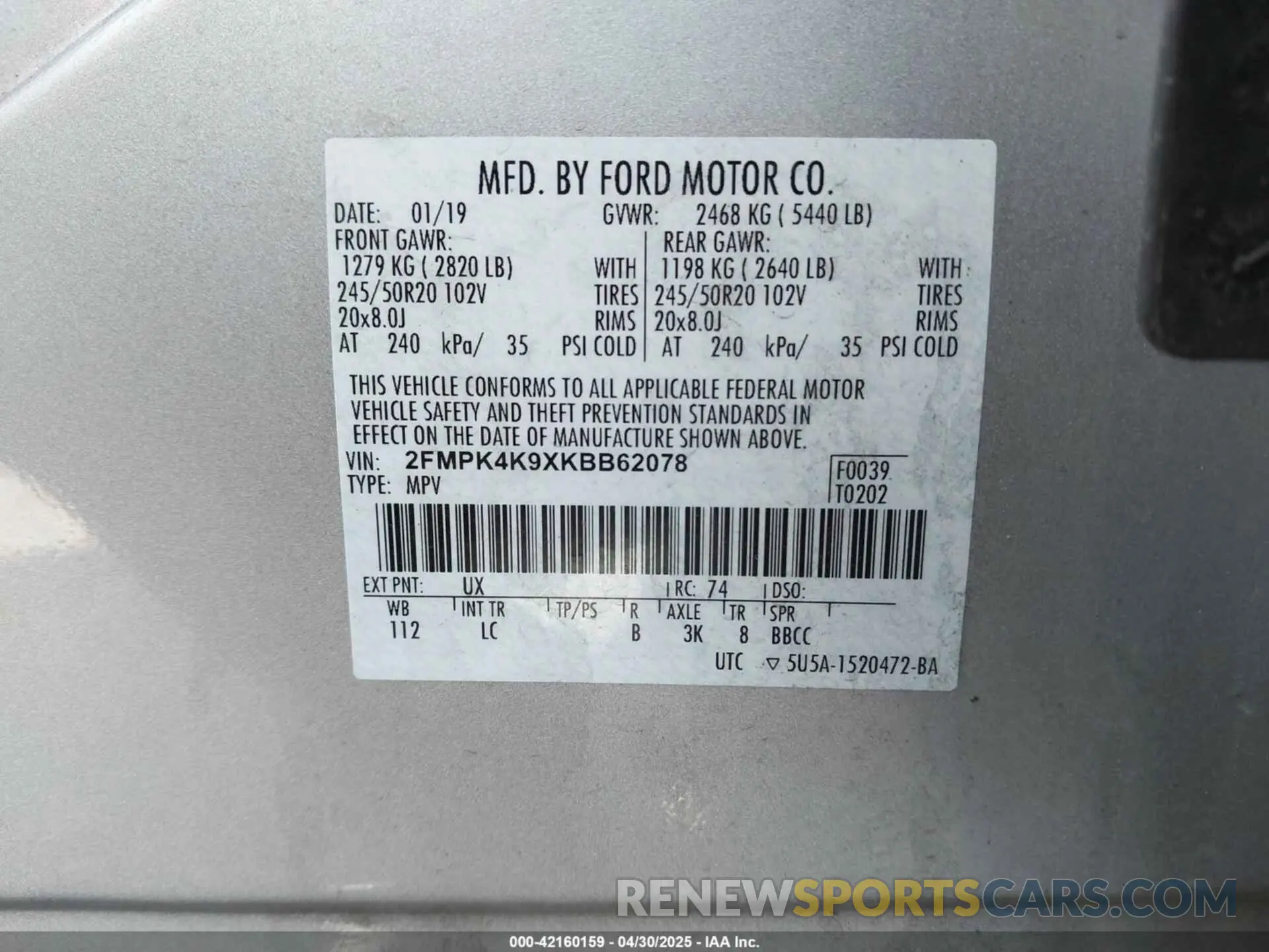 9 Photograph of a damaged car 2FMPK4K9XKBB62078 FORD EDGE 2019