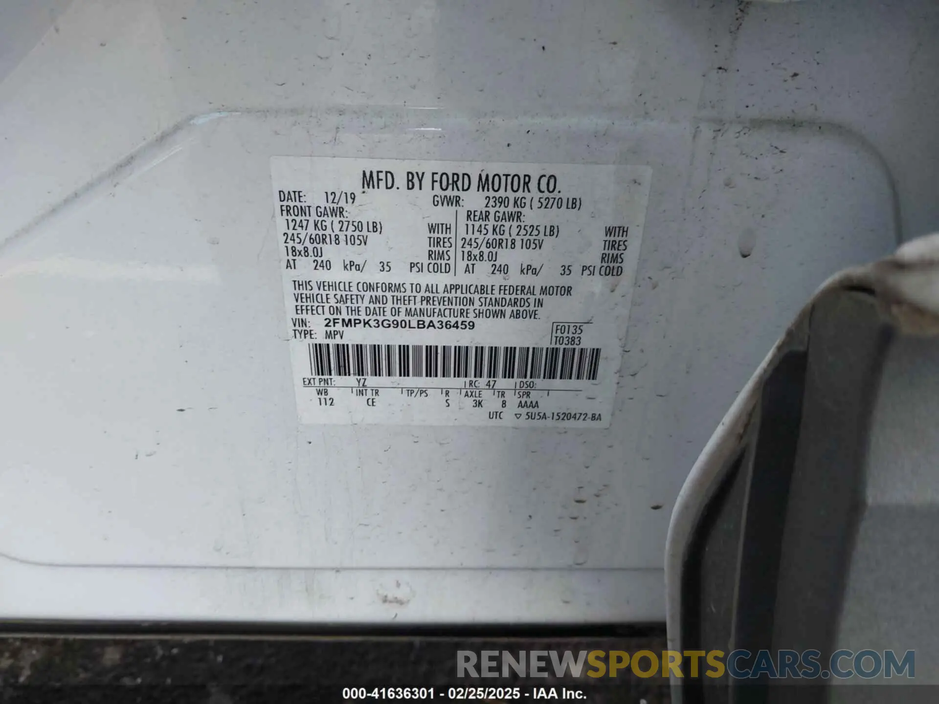 9 Photograph of a damaged car 2FMPK3G90LBA36459 FORD EDGE 2020