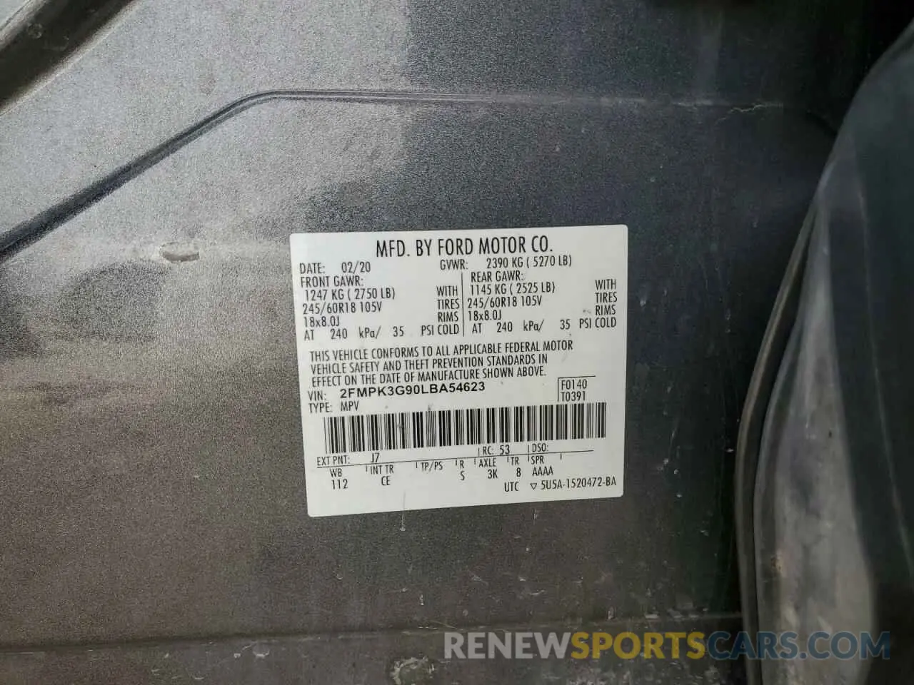 14 Фотография поврежденного автомобиля 2FMPK3G90LBA54623 FORD EDGE 2020