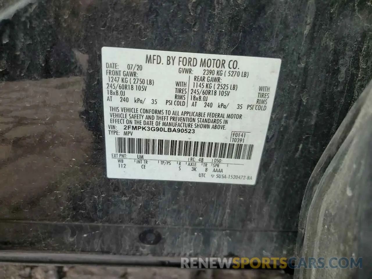 13 Photograph of a damaged car 2FMPK3G90LBA90523 FORD EDGE 2020