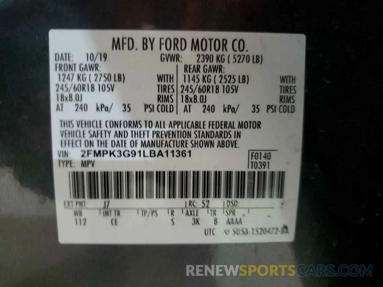 13 Photograph of a damaged car 2FMPK3G91LBA11361 FORD EDGE 2020