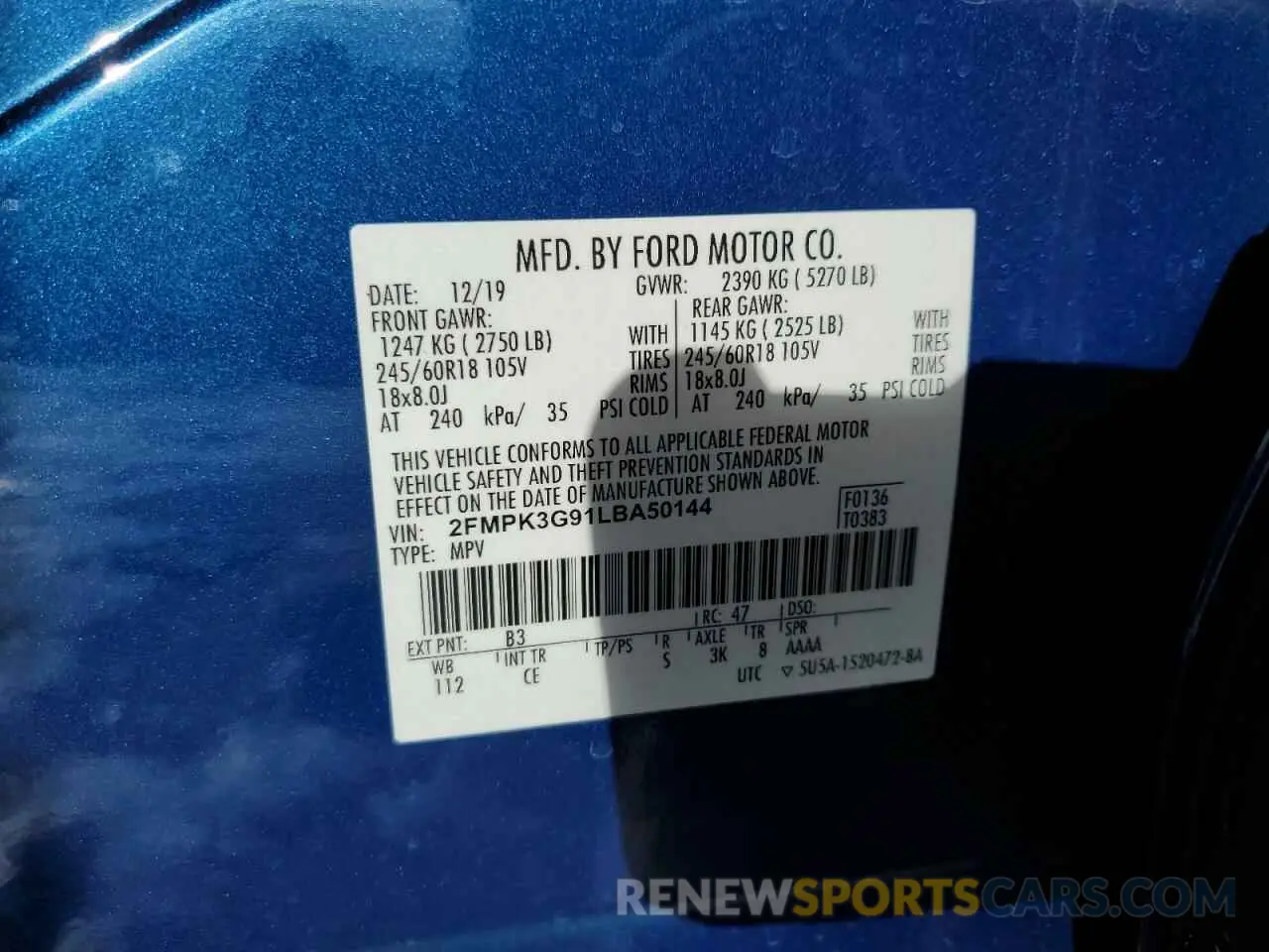 13 Фотография поврежденного автомобиля 2FMPK3G91LBA50144 FORD EDGE 2020