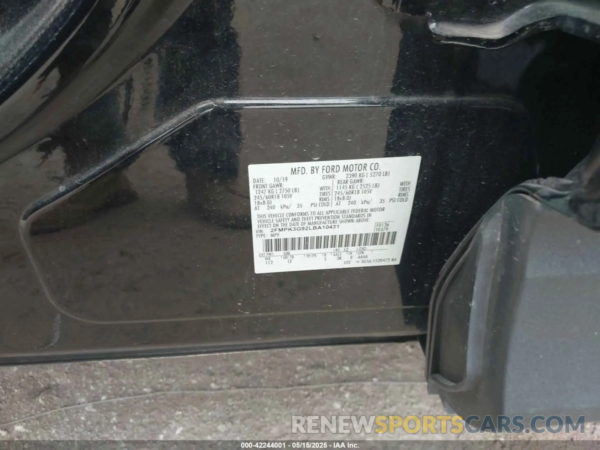 9 Фотография поврежденного автомобиля 2FMPK3G92LBA10431 FORD EDGE 2020