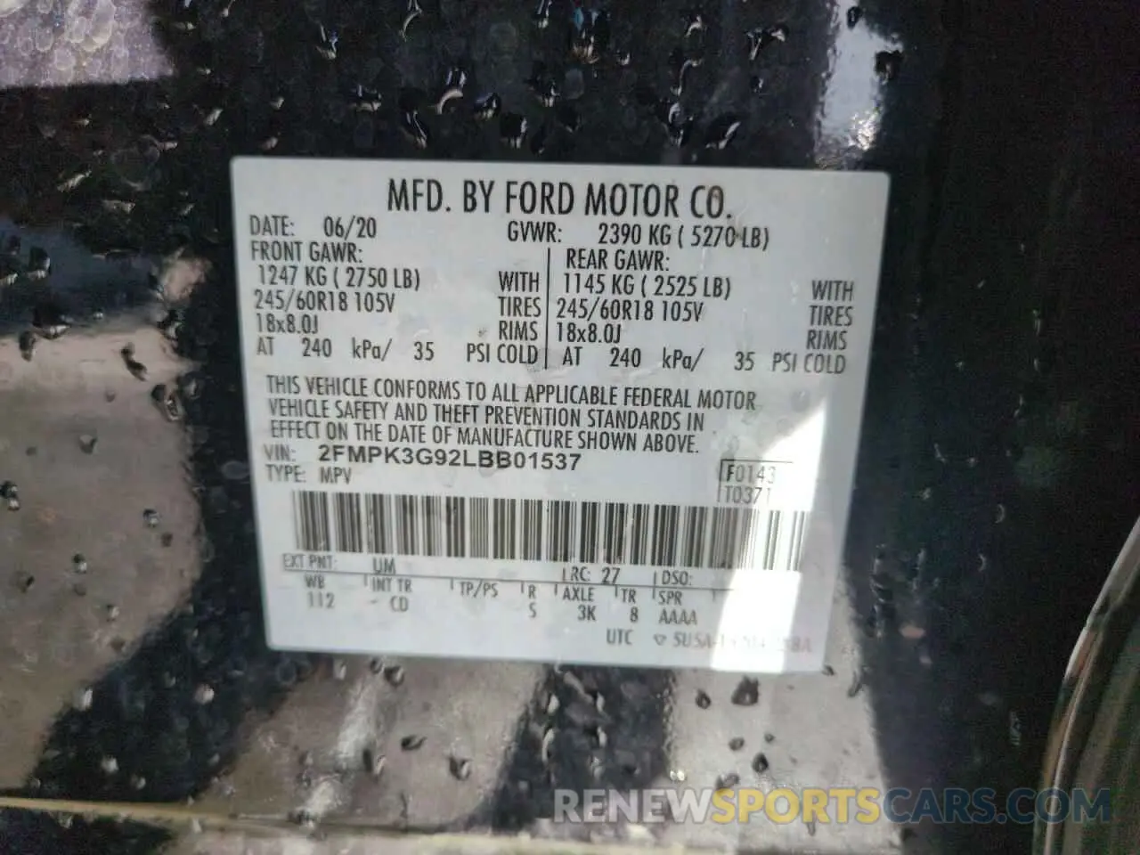 14 Фотография поврежденного автомобиля 2FMPK3G92LBB01537 FORD EDGE 2020