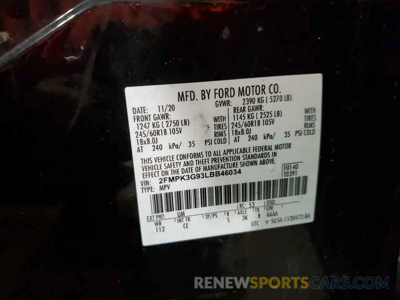 13 Фотография поврежденного автомобиля 2FMPK3G93LBB46034 FORD EDGE 2020