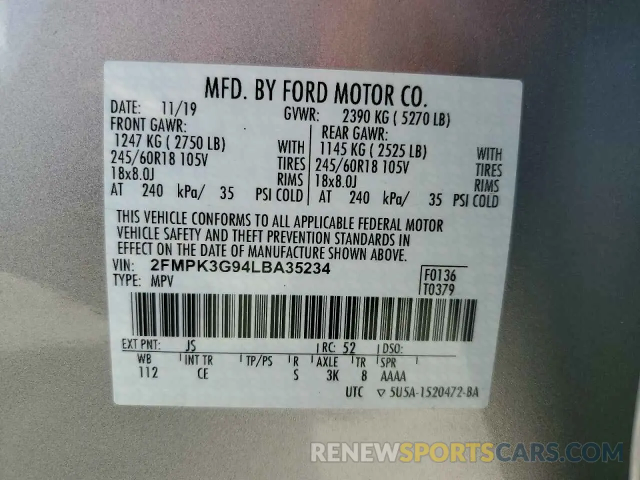 14 Photograph of a damaged car 2FMPK3G94LBA35234 FORD EDGE 2020