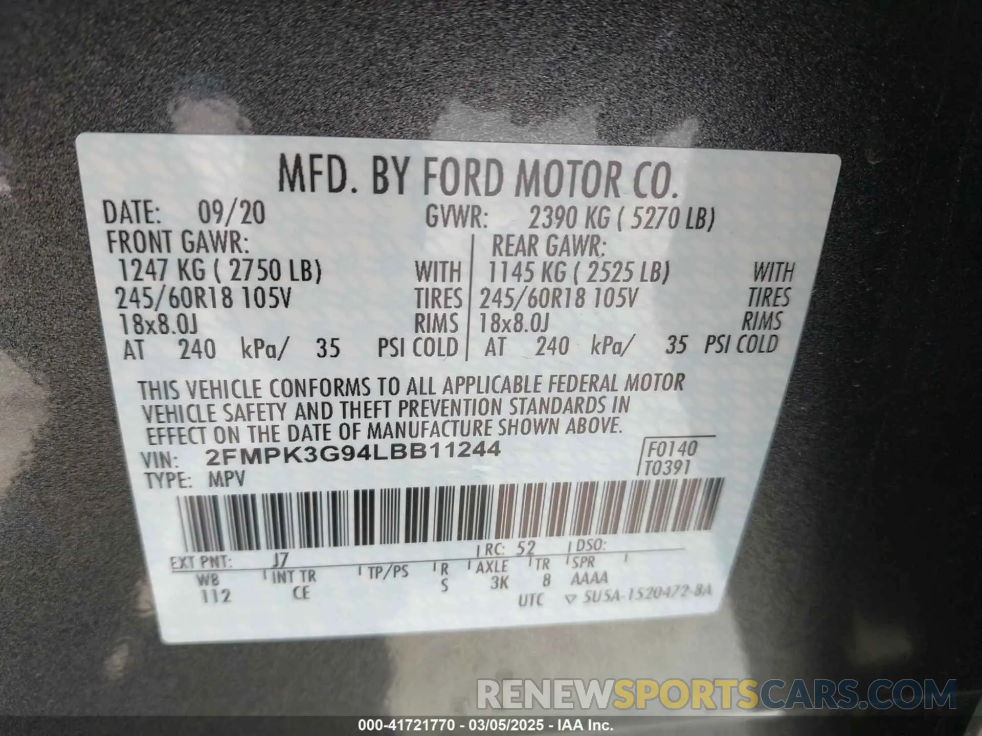 9 Photograph of a damaged car 2FMPK3G94LBB11244 FORD EDGE 2020