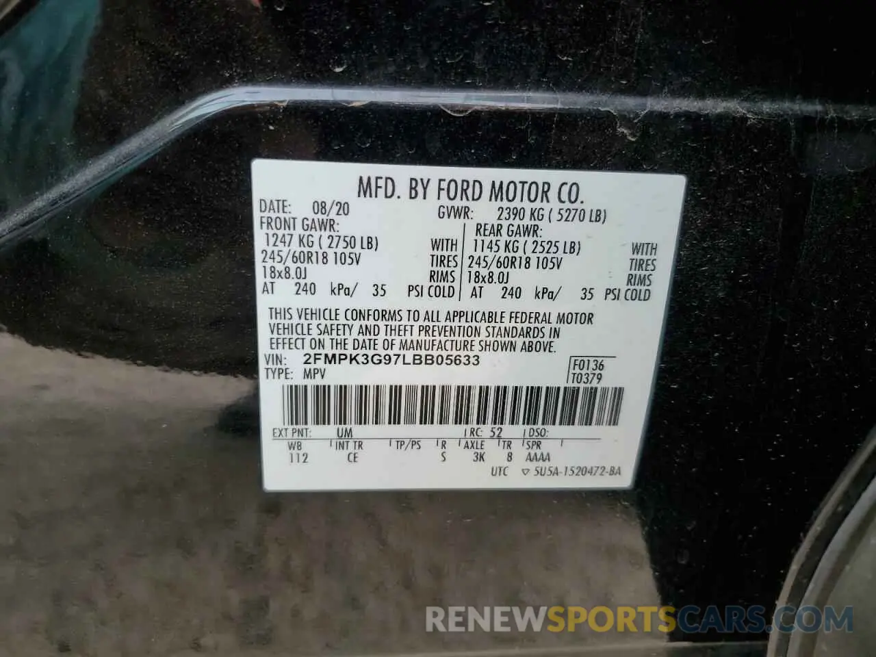 13 Photograph of a damaged car 2FMPK3G97LBB05633 FORD EDGE 2020
