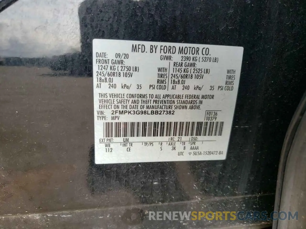 15 Фотография поврежденного автомобиля 2FMPK3G98LBB27382 FORD EDGE 2020