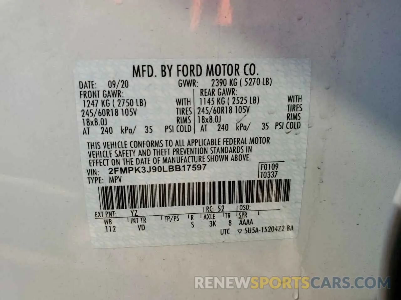 13 Photograph of a damaged car 2FMPK3J90LBB17597 FORD EDGE 2020