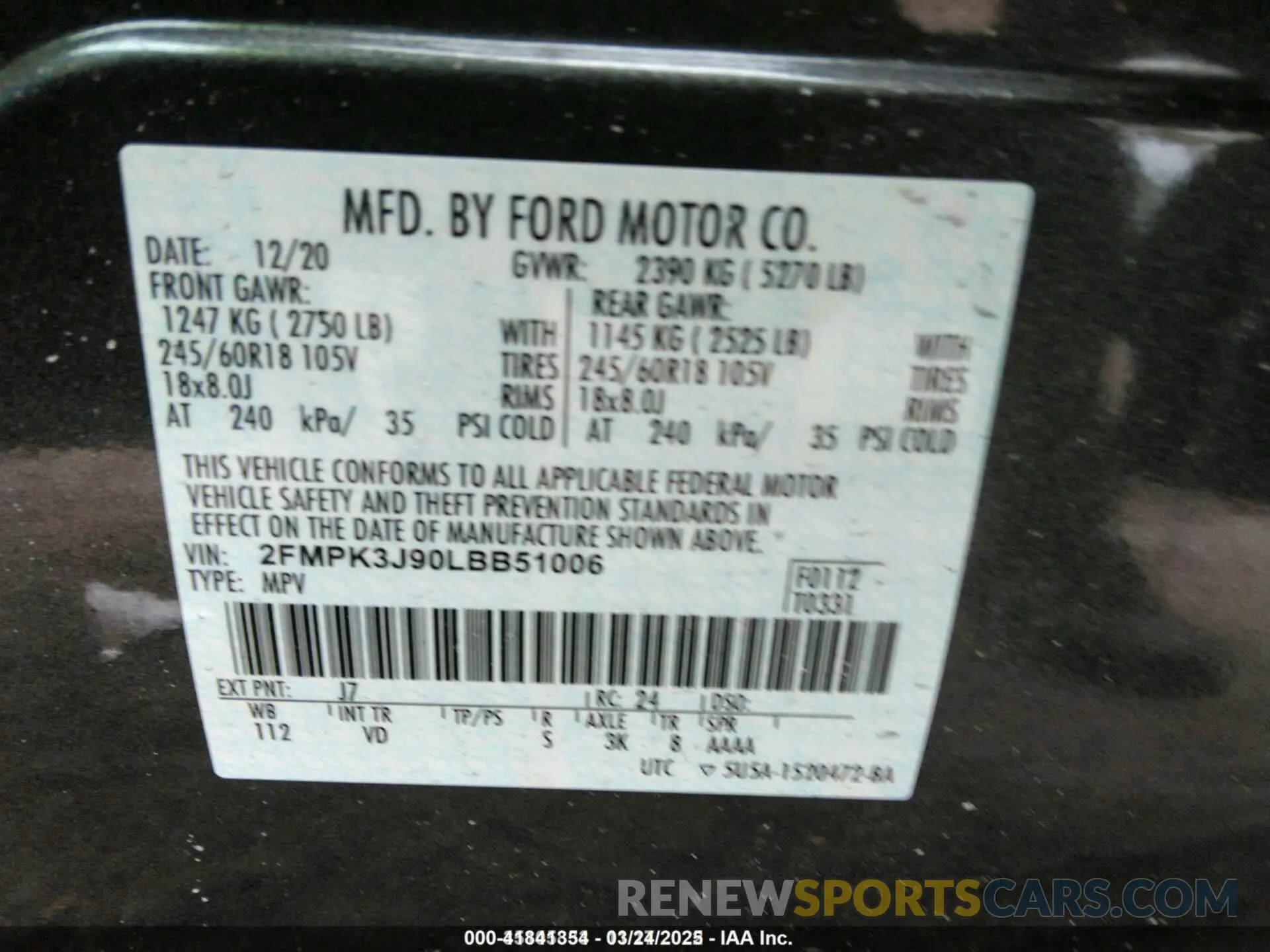 9 Фотография поврежденного автомобиля 2FMPK3J90LBB51006 FORD EDGE 2020