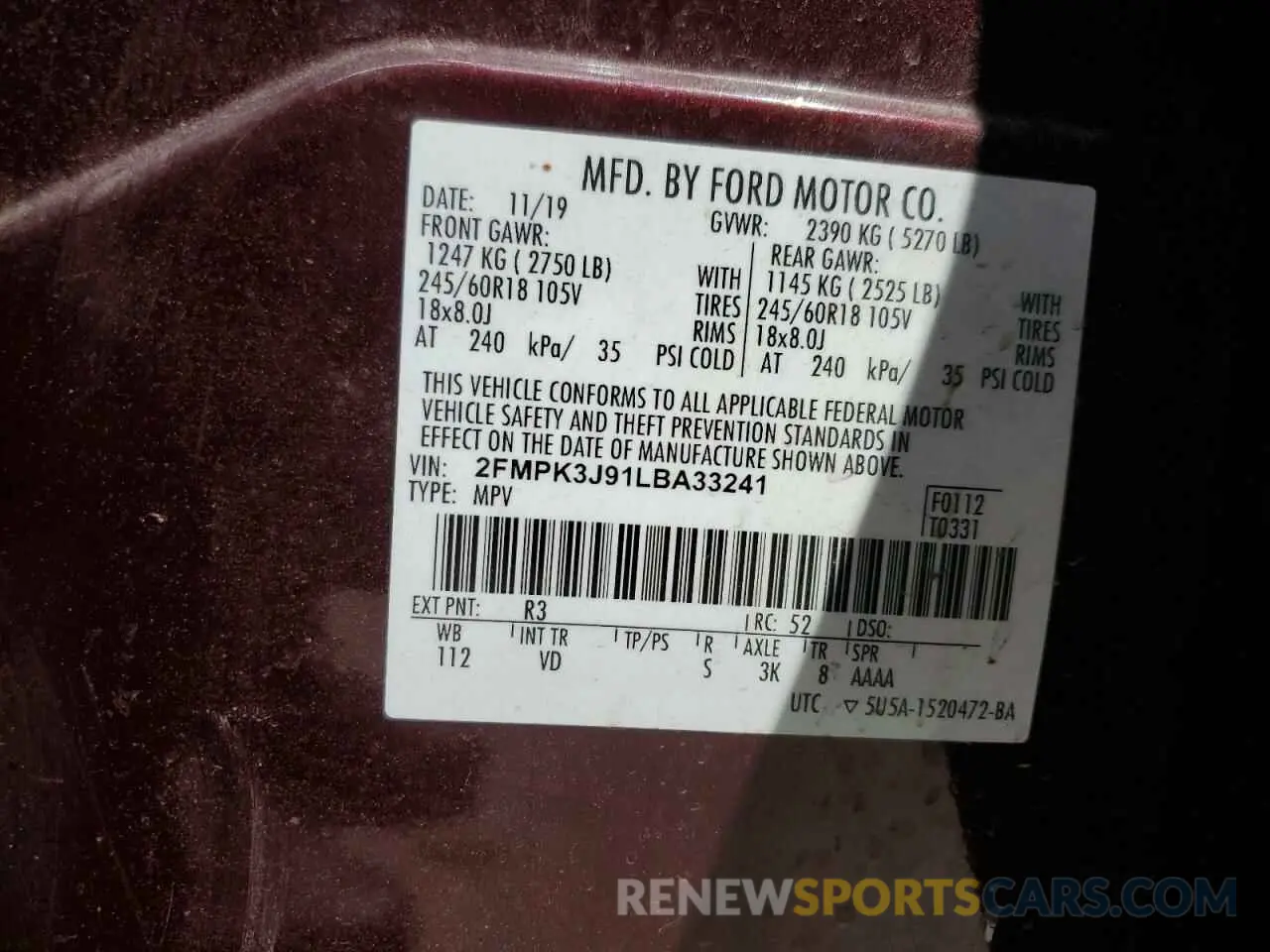 14 Photograph of a damaged car 2FMPK3J91LBA33241 FORD EDGE 2020