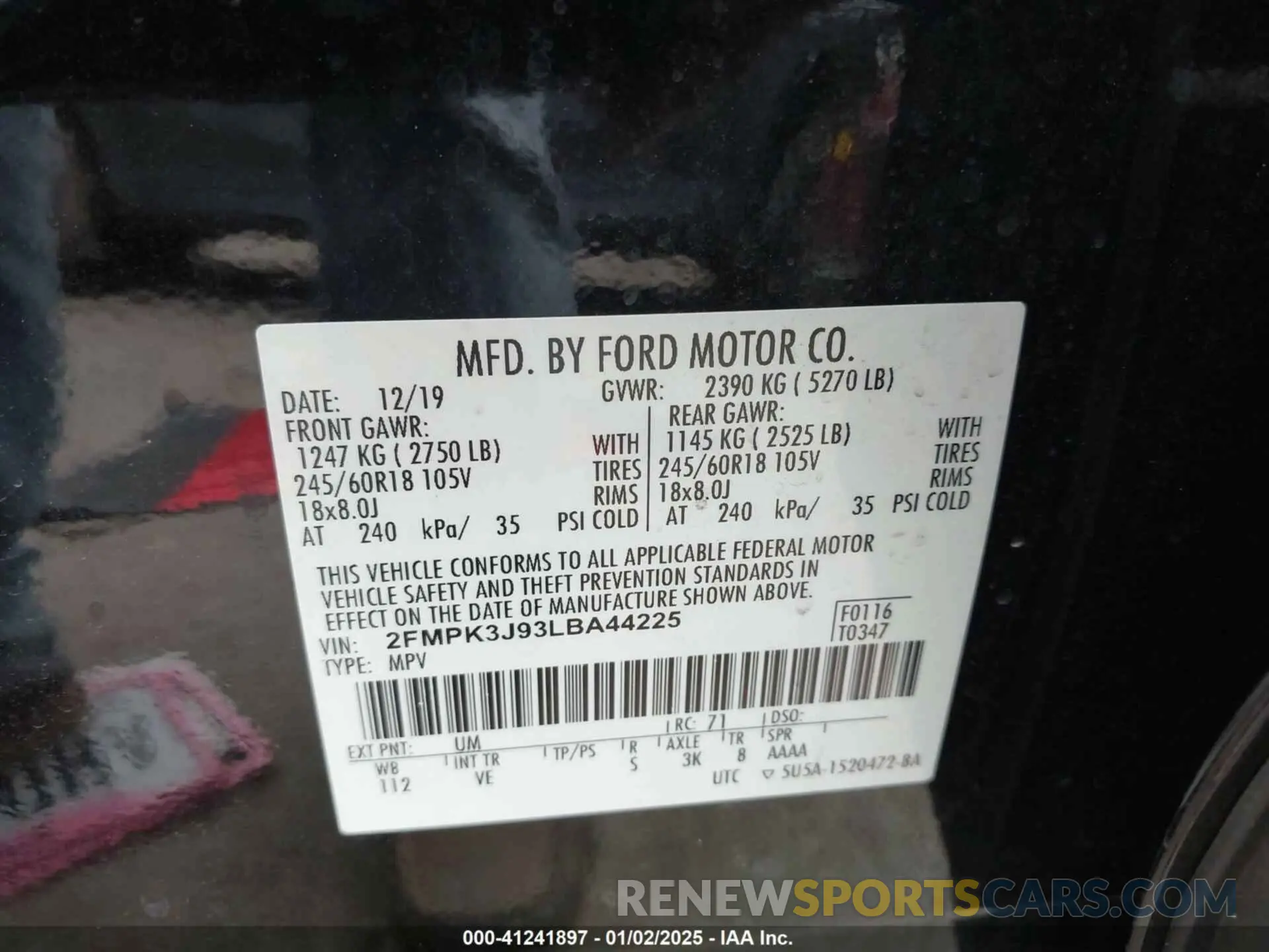 9 Фотография поврежденного автомобиля 2FMPK3J93LBA44225 FORD EDGE 2020