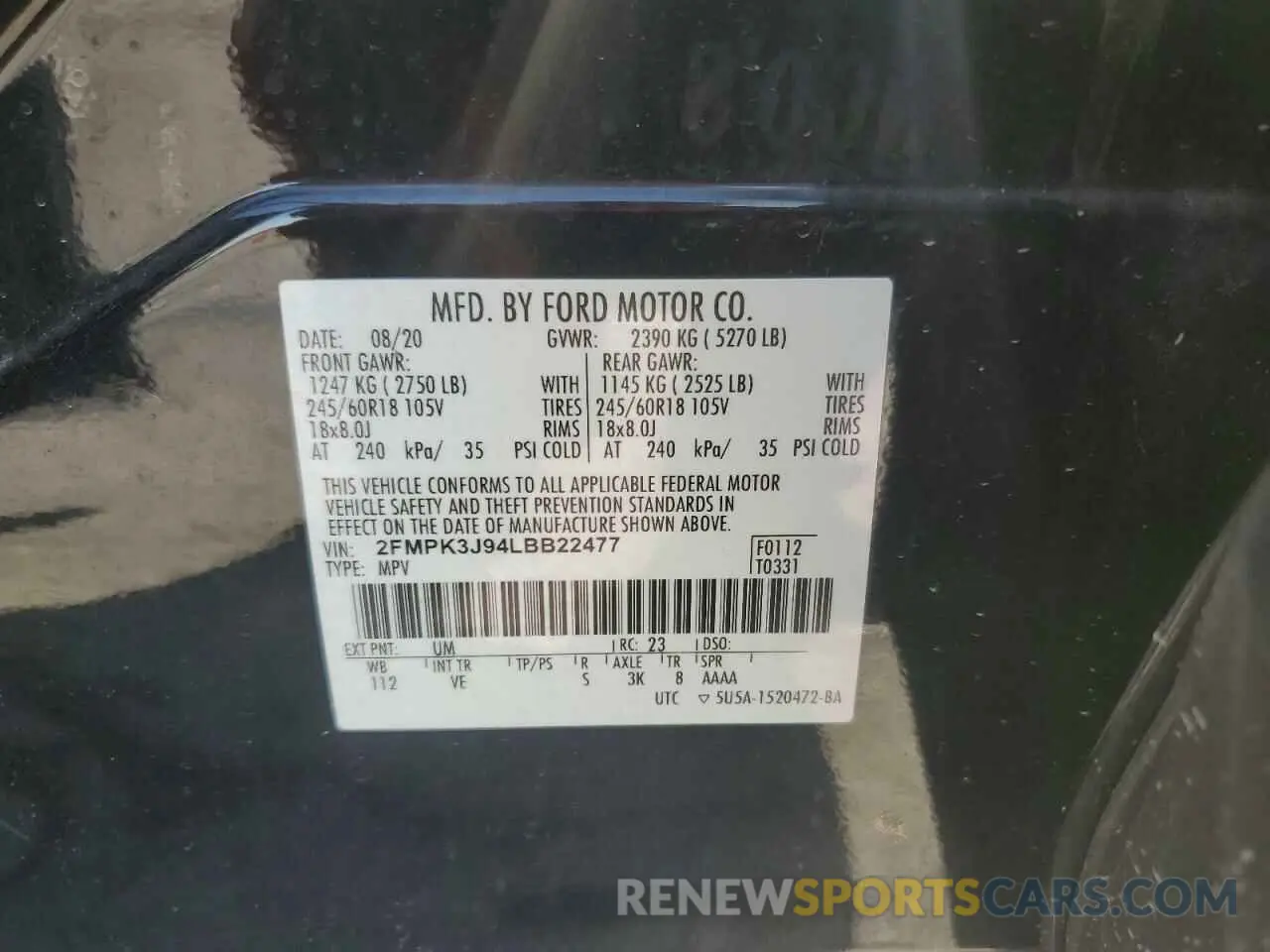 15 Photograph of a damaged car 2FMPK3J94LBB22477 FORD EDGE 2020