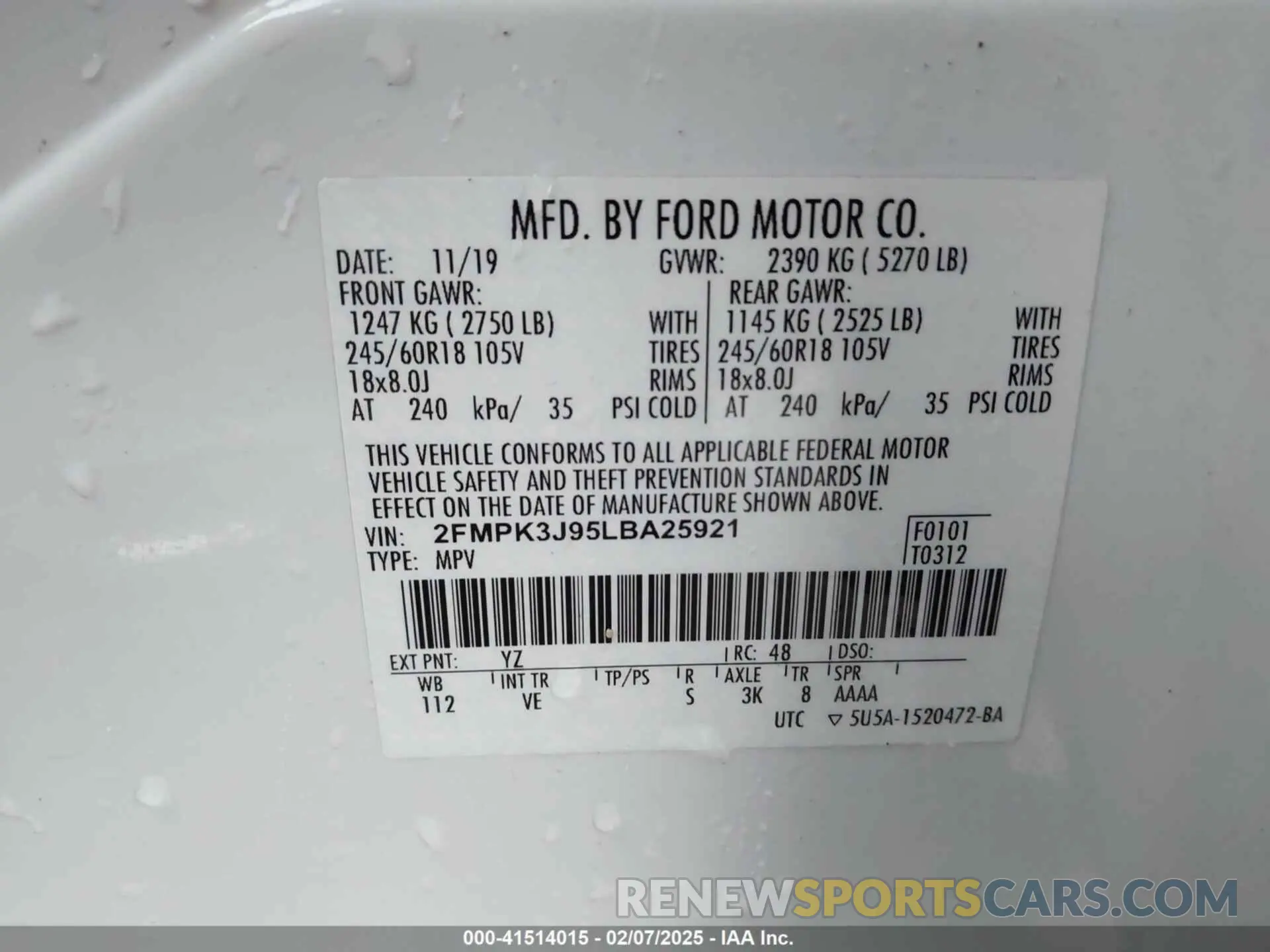 9 Фотография поврежденного автомобиля 2FMPK3J95LBA25921 FORD EDGE 2020