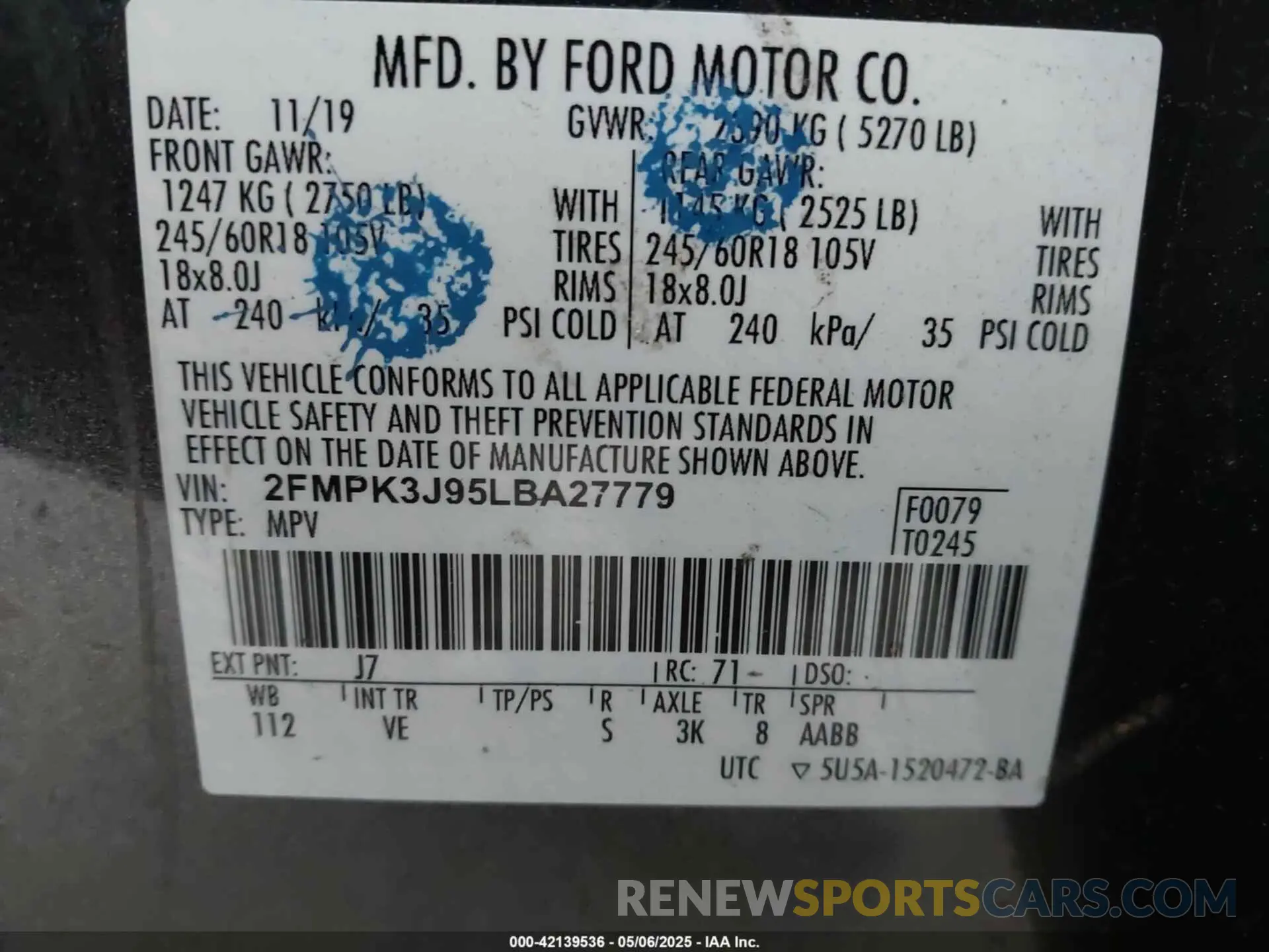 9 Фотография поврежденного автомобиля 2FMPK3J95LBA27779 FORD EDGE 2020