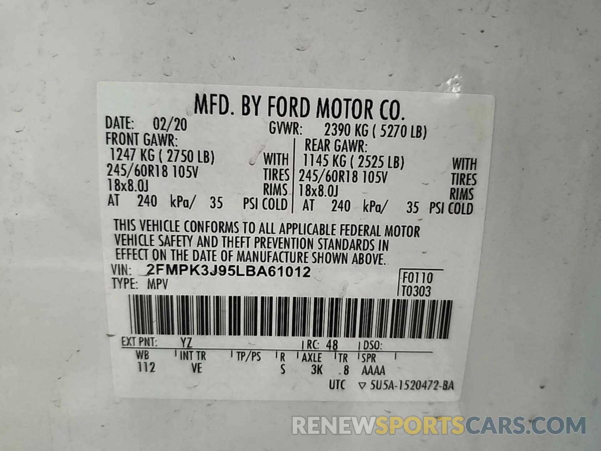 17 Фотография поврежденного автомобиля 2FMPK3J95LBA61012 FORD EDGE 2020