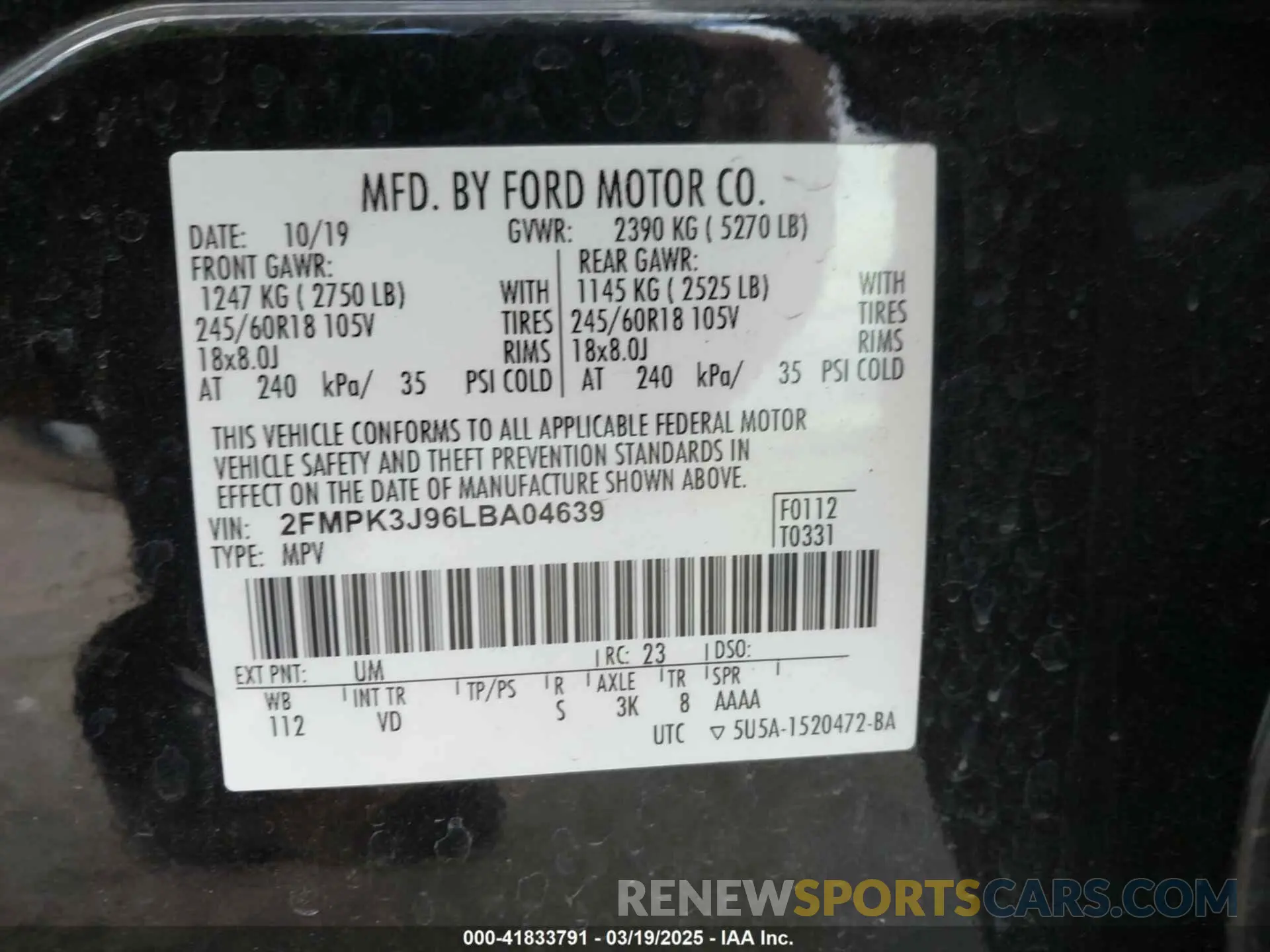 9 Фотография поврежденного автомобиля 2FMPK3J96LBA04639 FORD EDGE 2020