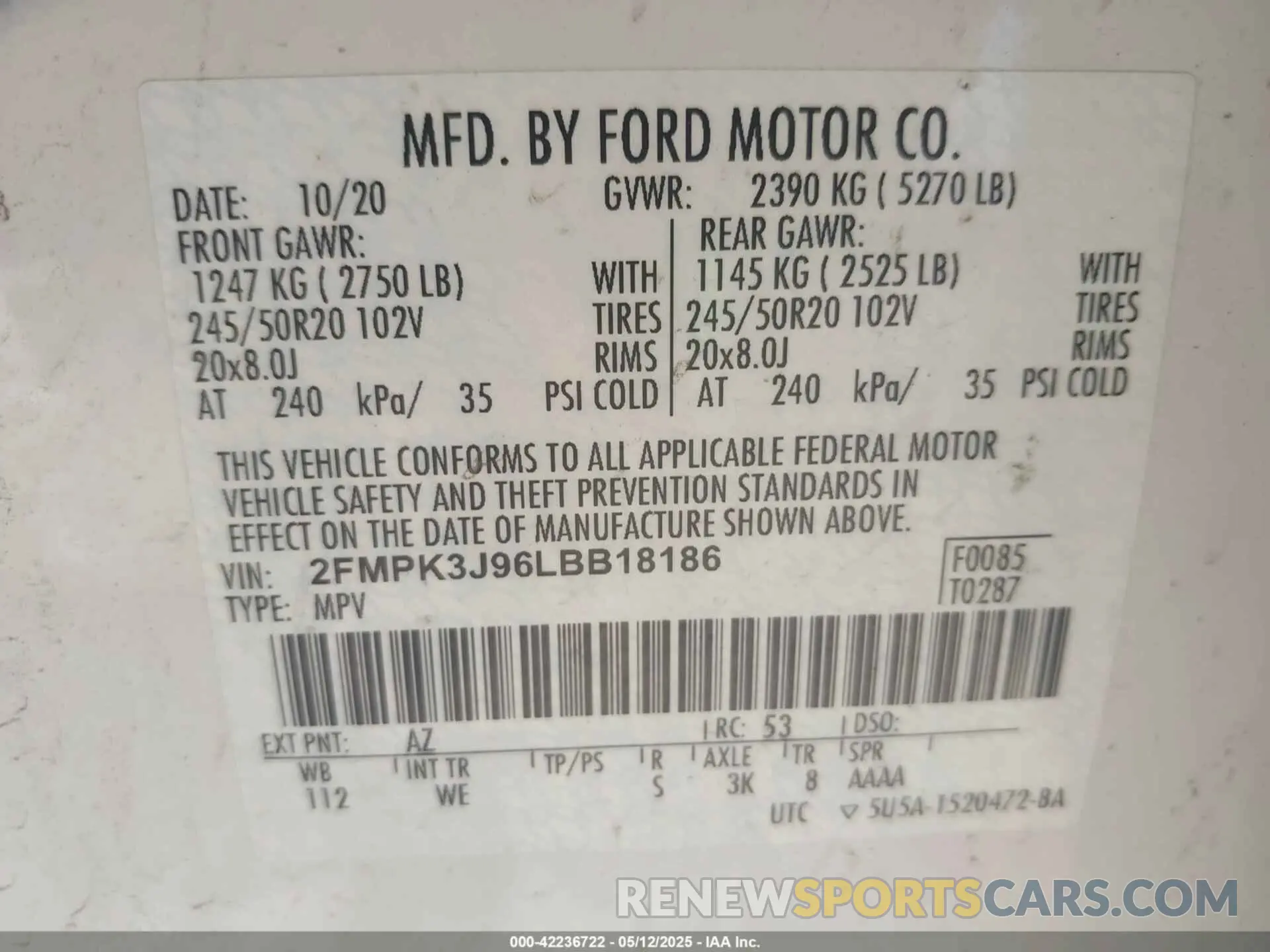 9 Photograph of a damaged car 2FMPK3J96LBB18186 FORD EDGE 2020