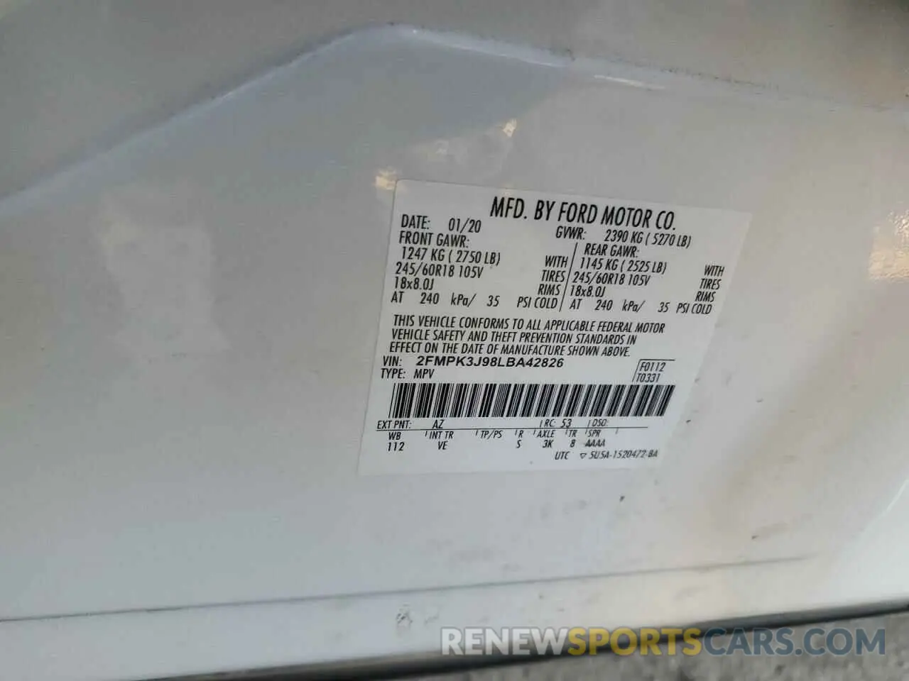 13 Photograph of a damaged car 2FMPK3J98LBA42826 FORD EDGE 2020