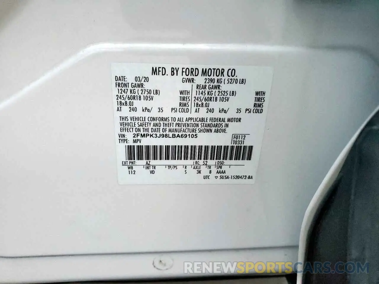 16 Фотография поврежденного автомобиля 2FMPK3J98LBA69105 FORD EDGE 2020