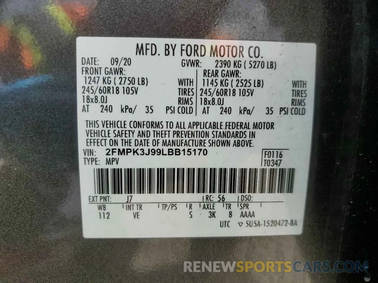 14 Photograph of a damaged car 2FMPK3J99LBB15170 FORD EDGE 2020