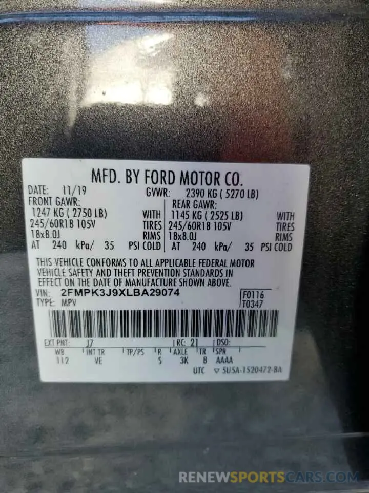 16 Photograph of a damaged car 2FMPK3J9XLBA29074 FORD EDGE 2020