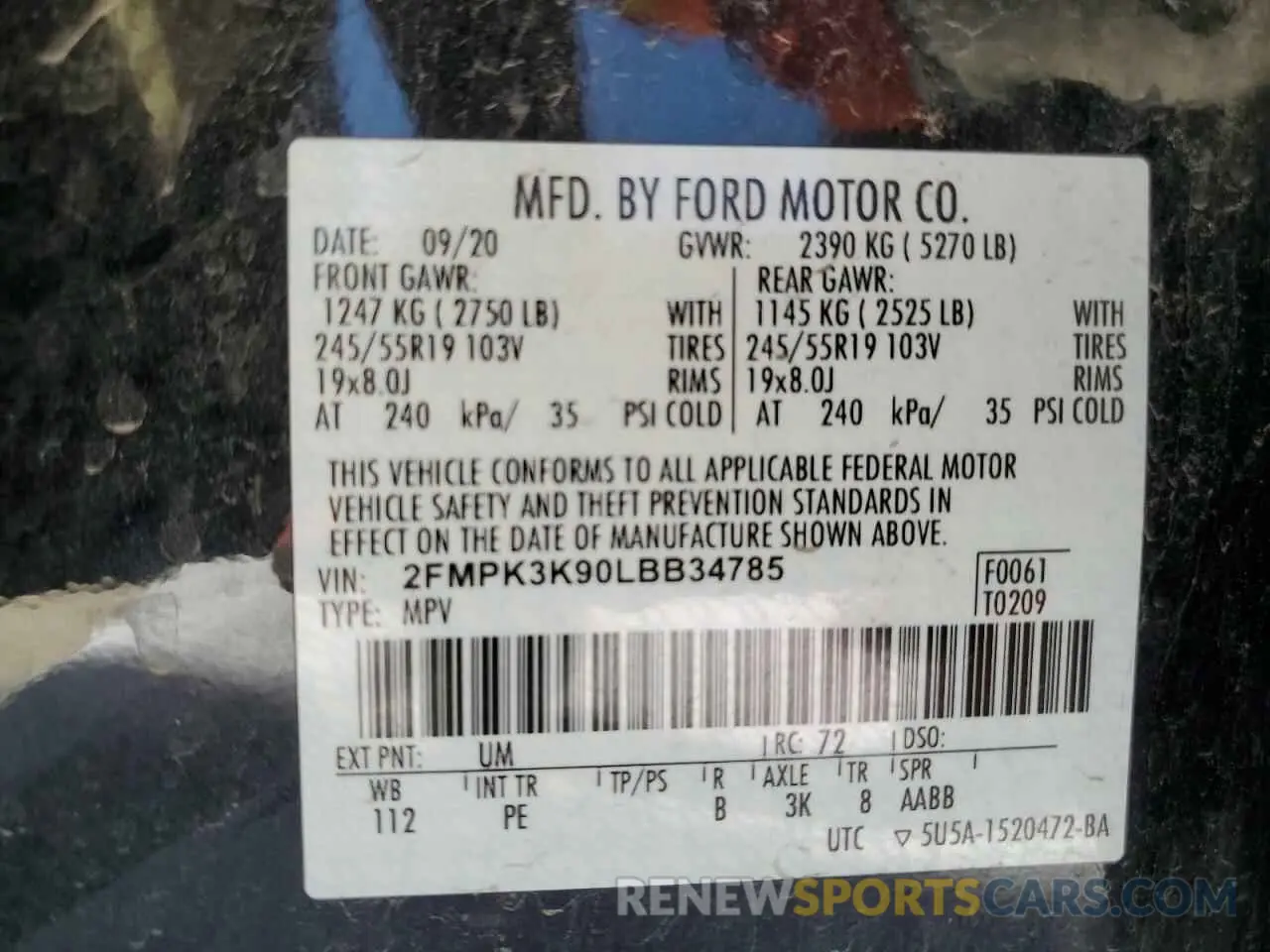 13 Photograph of a damaged car 2FMPK3K90LBB34785 FORD EDGE 2020