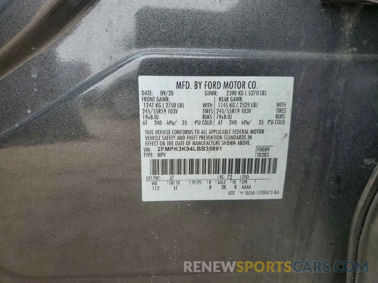 13 Фотография поврежденного автомобиля 2FMPK3K94LBB35891 FORD EDGE 2020