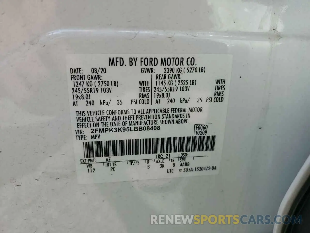 12 Photograph of a damaged car 2FMPK3K95LBB08408 FORD EDGE 2020