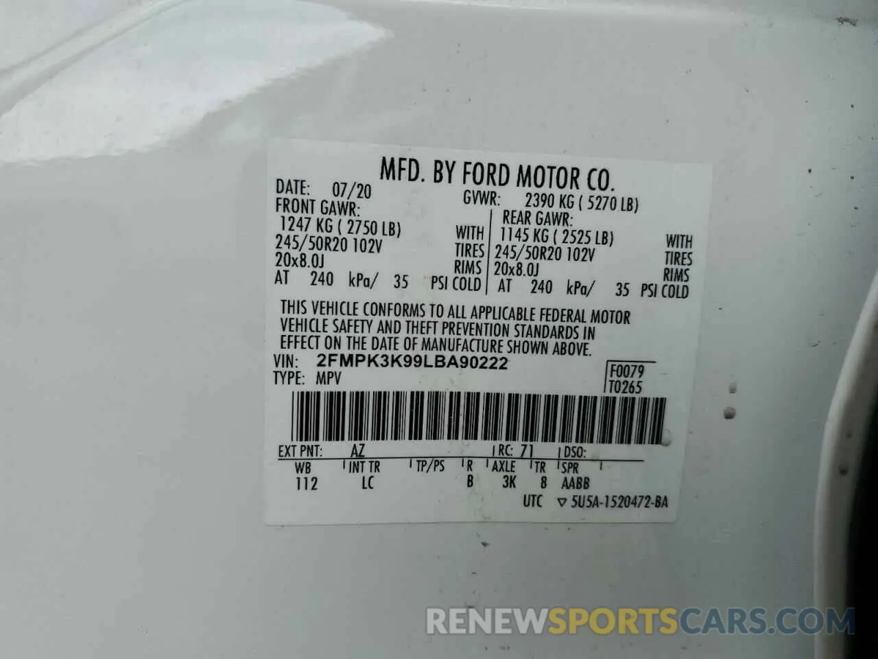 14 Фотография поврежденного автомобиля 2FMPK3K99LBA90222 FORD EDGE 2020