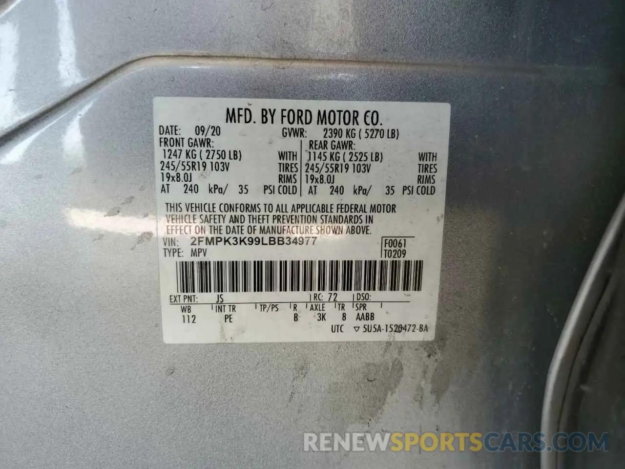 13 Photograph of a damaged car 2FMPK3K99LBB34977 FORD EDGE 2020