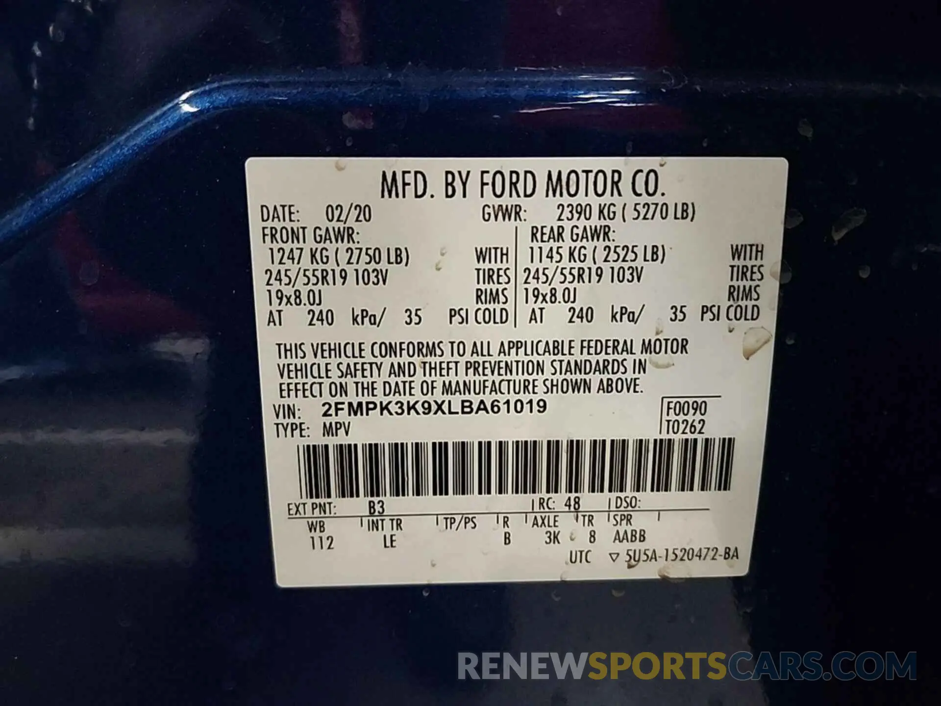 8 Фотография поврежденного автомобиля 2FMPK3K9XLBA61019 FORD EDGE 2020