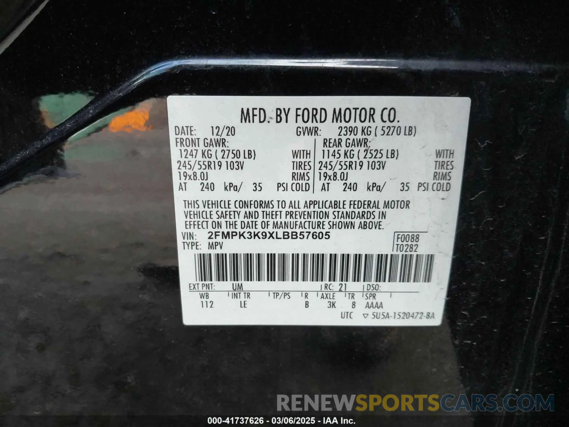 9 Фотография поврежденного автомобиля 2FMPK3K9XLBB57605 FORD EDGE 2020