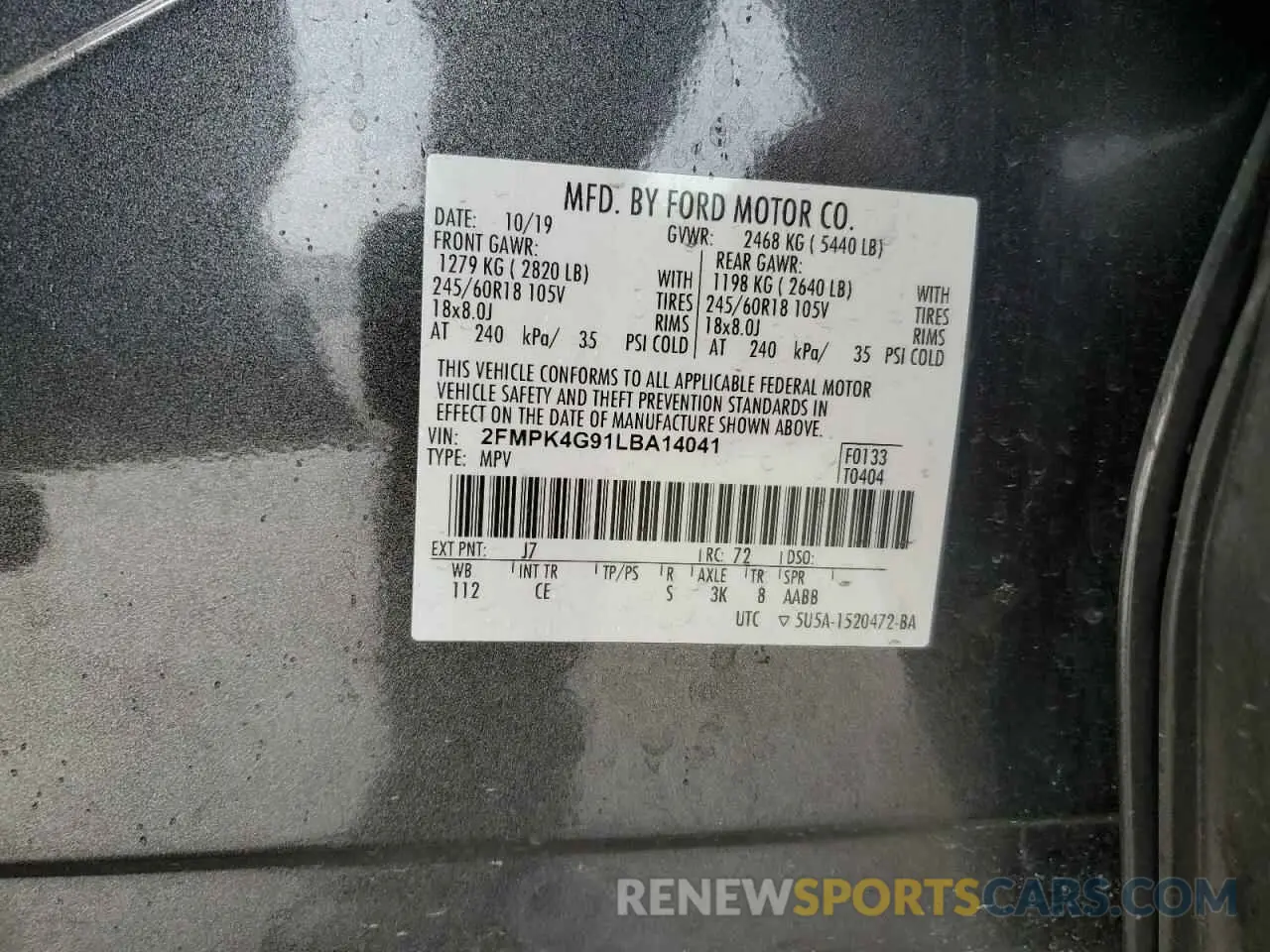 15 Фотография поврежденного автомобиля 2FMPK4G91LBA14041 FORD EDGE 2020