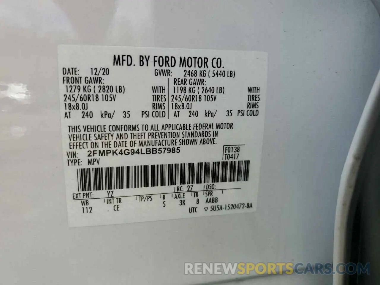 13 Photograph of a damaged car 2FMPK4G94LBB57985 FORD EDGE 2020