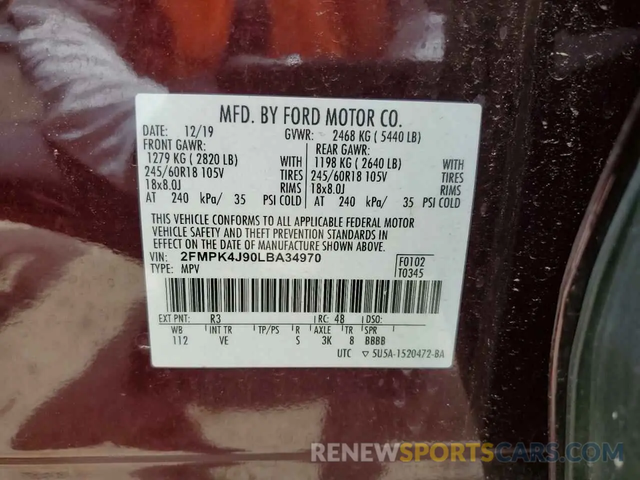 13 Photograph of a damaged car 2FMPK4J90LBA34970 FORD EDGE 2020