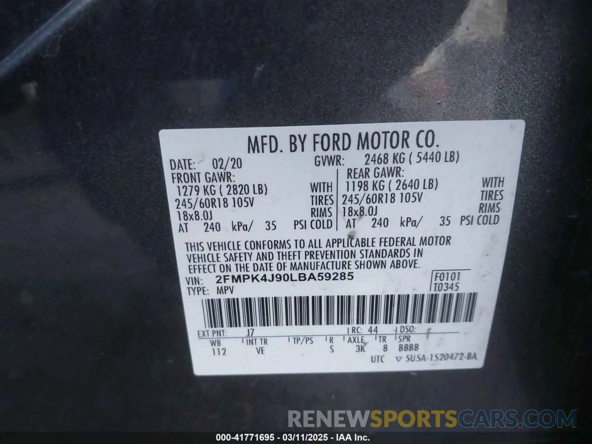 9 Photograph of a damaged car 2FMPK4J90LBA59285 FORD EDGE 2020